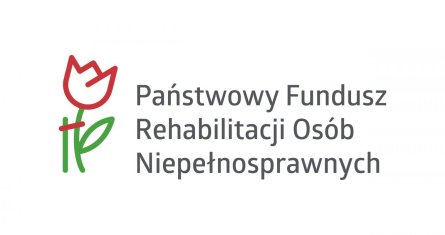 logo PFRON - czerwowono zielony kwiat z pełną nazwą Funduszu